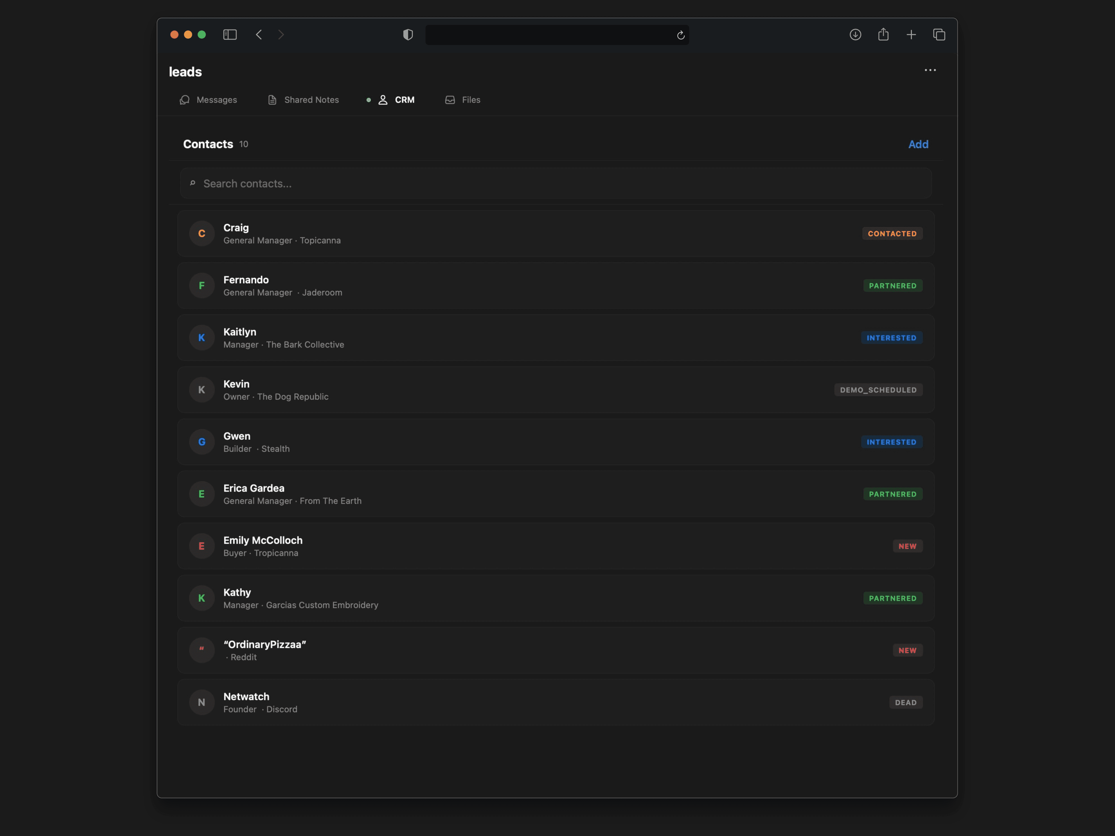 CRM and customer context inside the Chema workspace